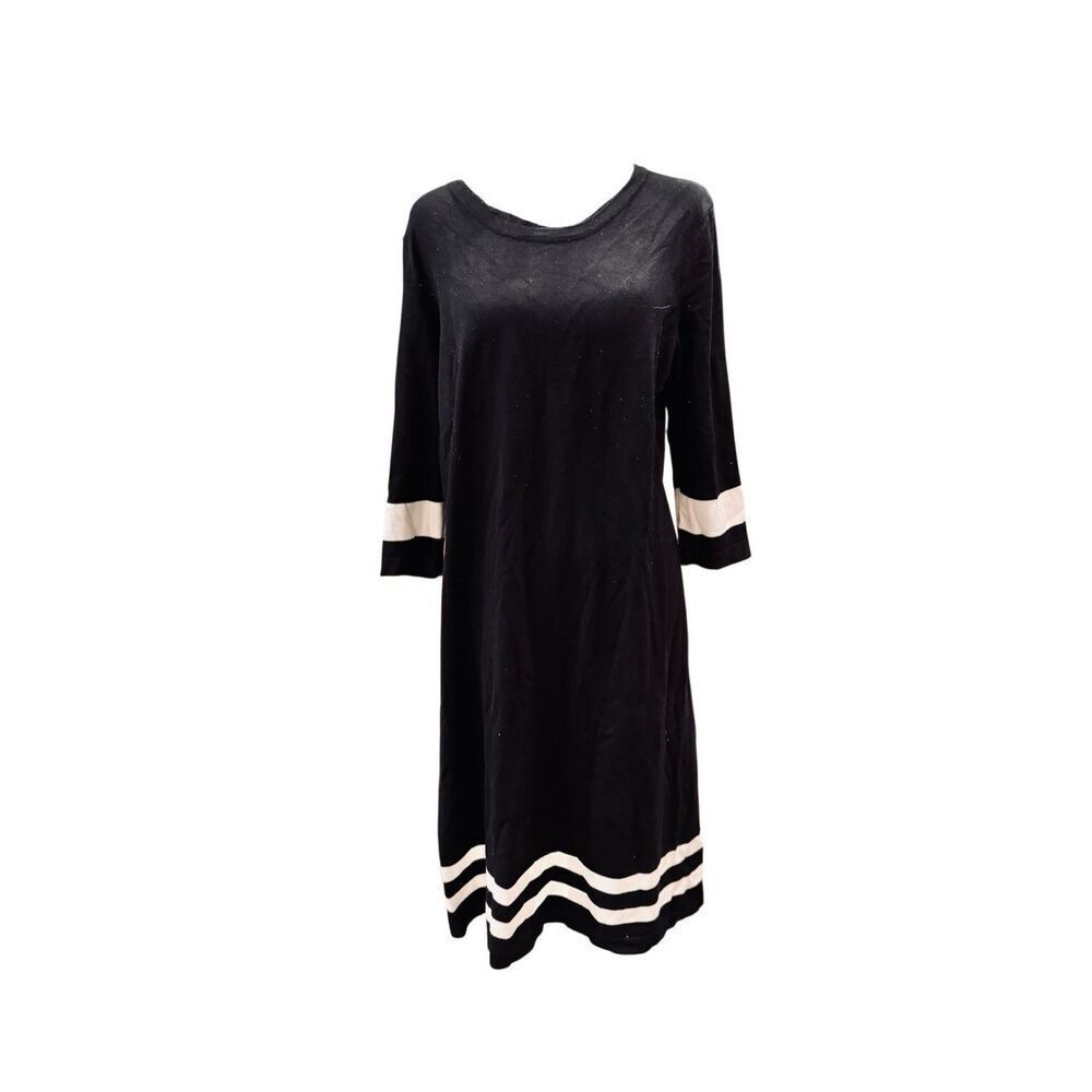 Allison Brittney Black Midi Dress with White Stripe Detail – Size XL